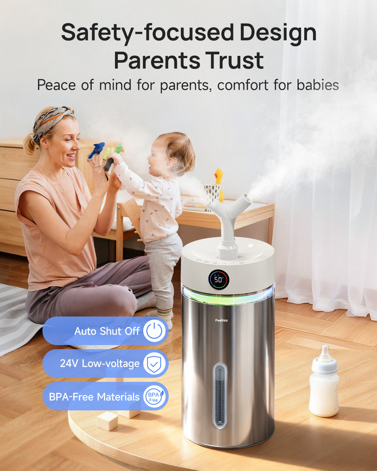 Stainless Steel Humidifier Dishwasher Safe, 6L/1.6Gal Cool Mist Humidifiers|01096