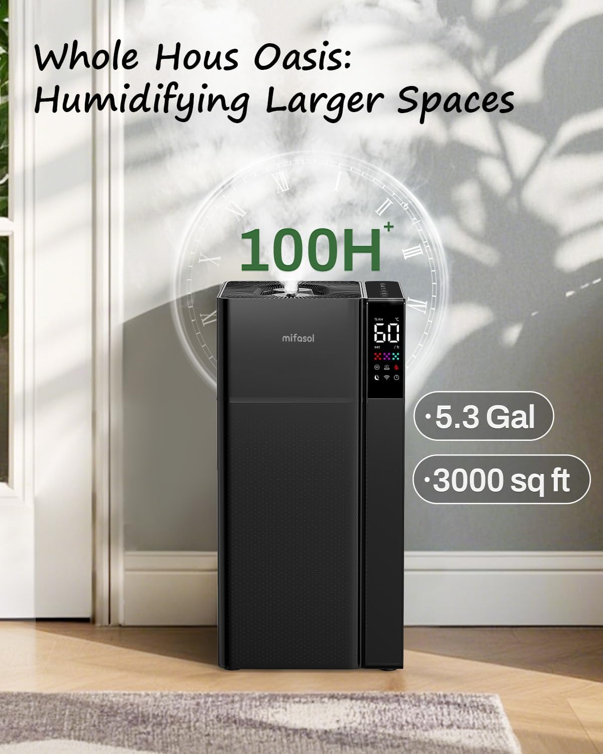 [LCD-J18]Cool Mist andWarm Humidifier Large Room, 5.3Gal/20L Whole House Humidifiers for Home, Quickly & Evenly Humidify Larger Areas, Top Fill, Dual Mist Nozzles and Atomizers, Office Plants, Black