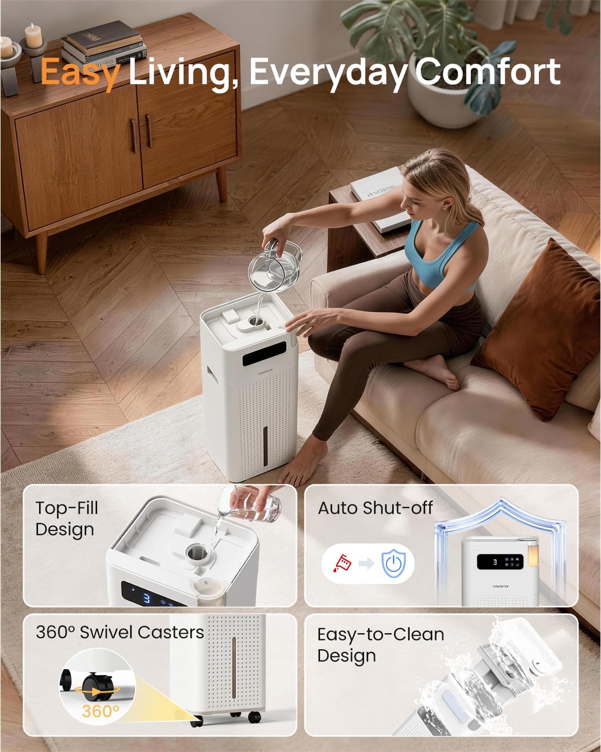 3.7Gal/14L Humidifier Large Room Whole House 800ft² Coverage,White | K75