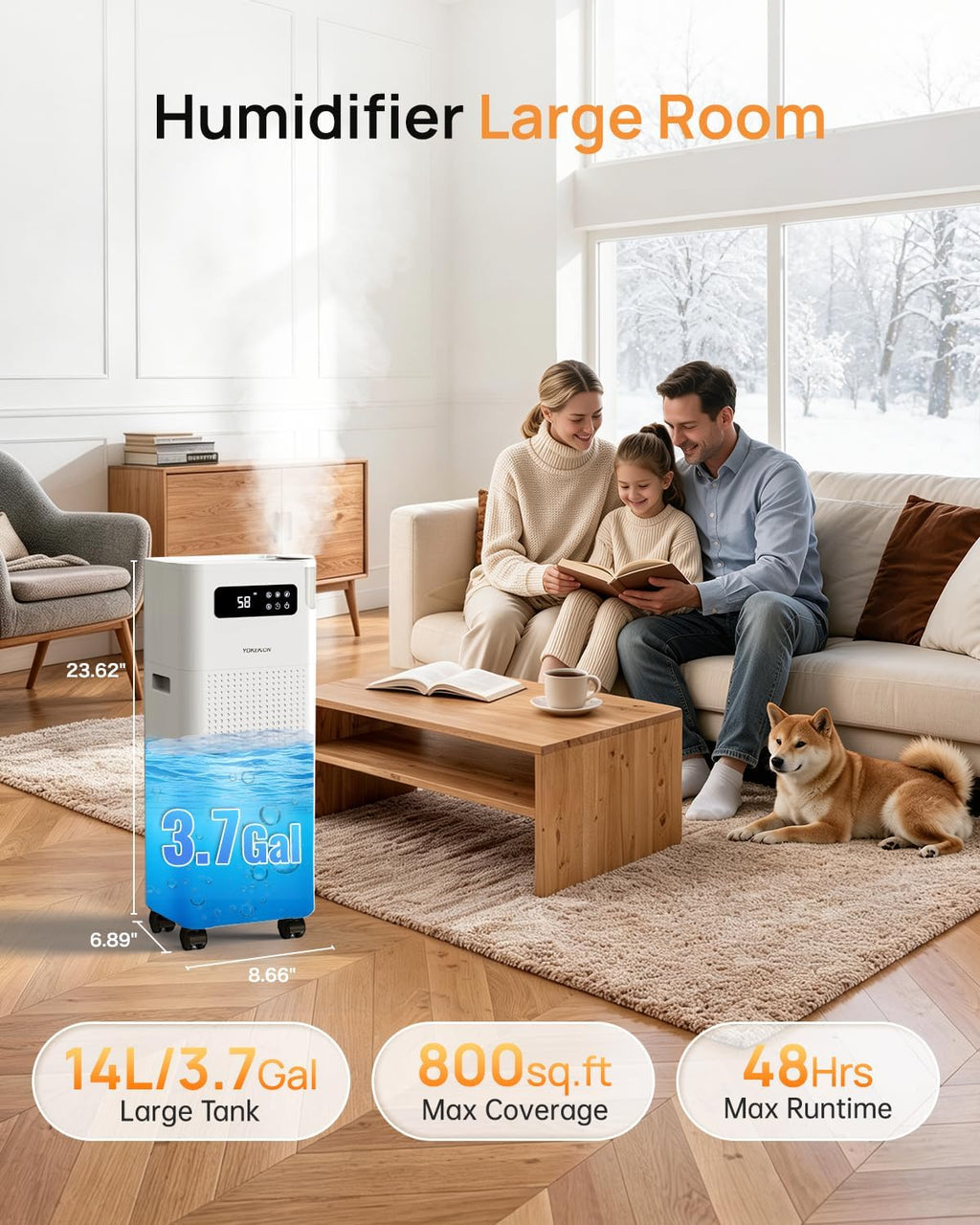14L/3.7Gal Warm and Cool Mist Humidifier Bedroom Large Room,800ft² Coverage | KR75