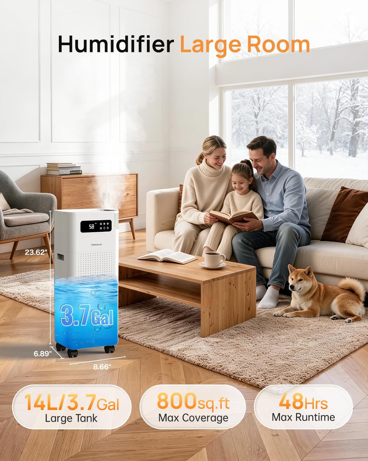 14L/3.7Gal Warm and Cool Mist Humidifier Bedroom Large Room,800ft² Coverage | KR75