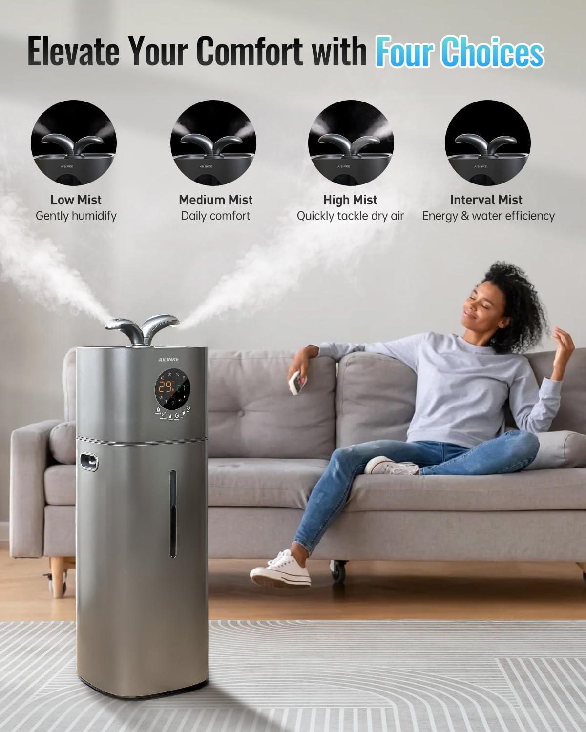 Humidifier Large Room, 4.2Gal/16L for Home 2000 sq ft, Gray