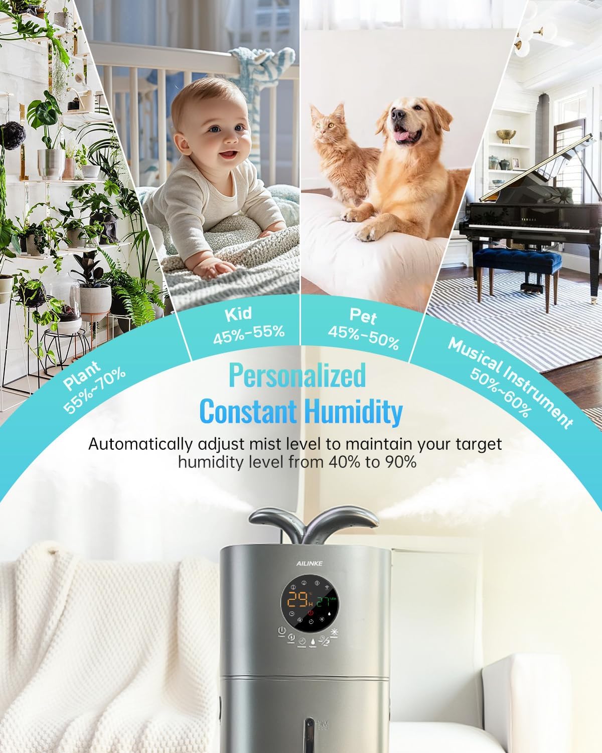 Humidifier Large Room, 4.2Gal/16L for Home 2000 sq ft, Gray