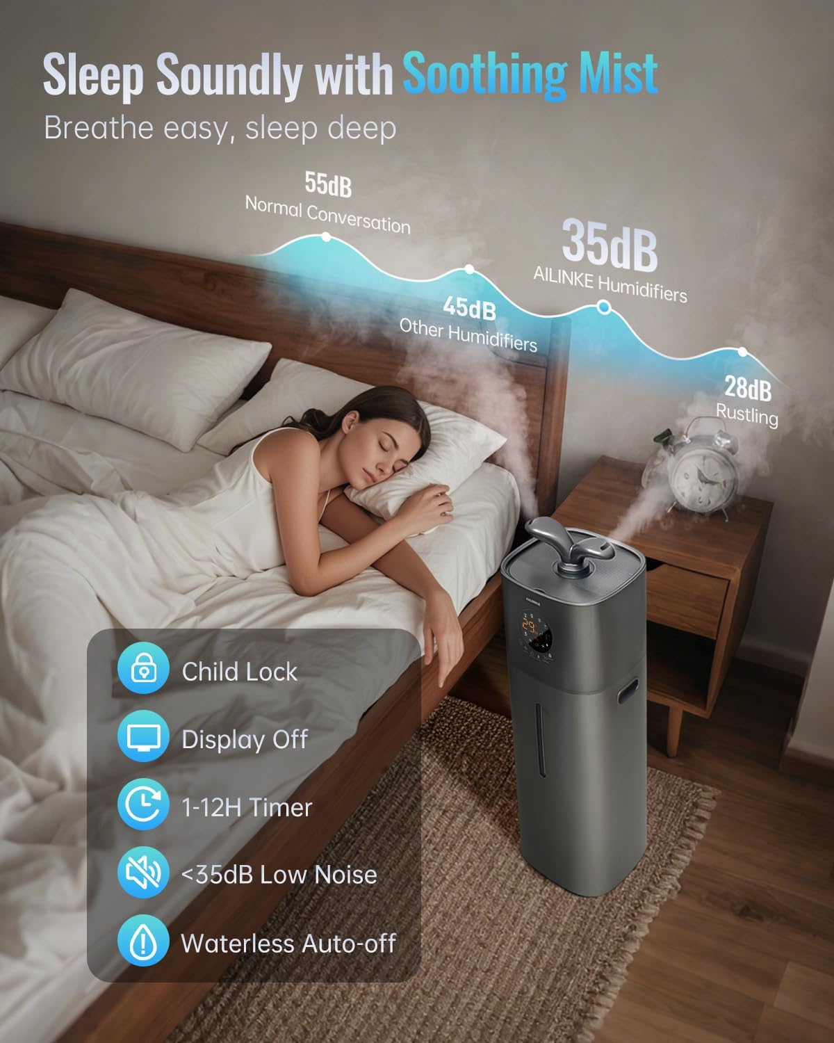 Humidifier Large Room, 4.2Gal/16L for Home 2000 sq ft, Gray