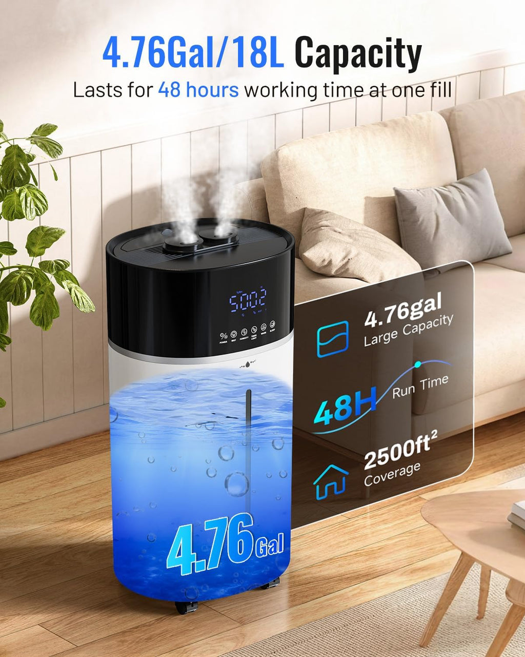18L Humidifier Large Room 2500 sq ft,Water Auto Refill,Beige | 303ZD