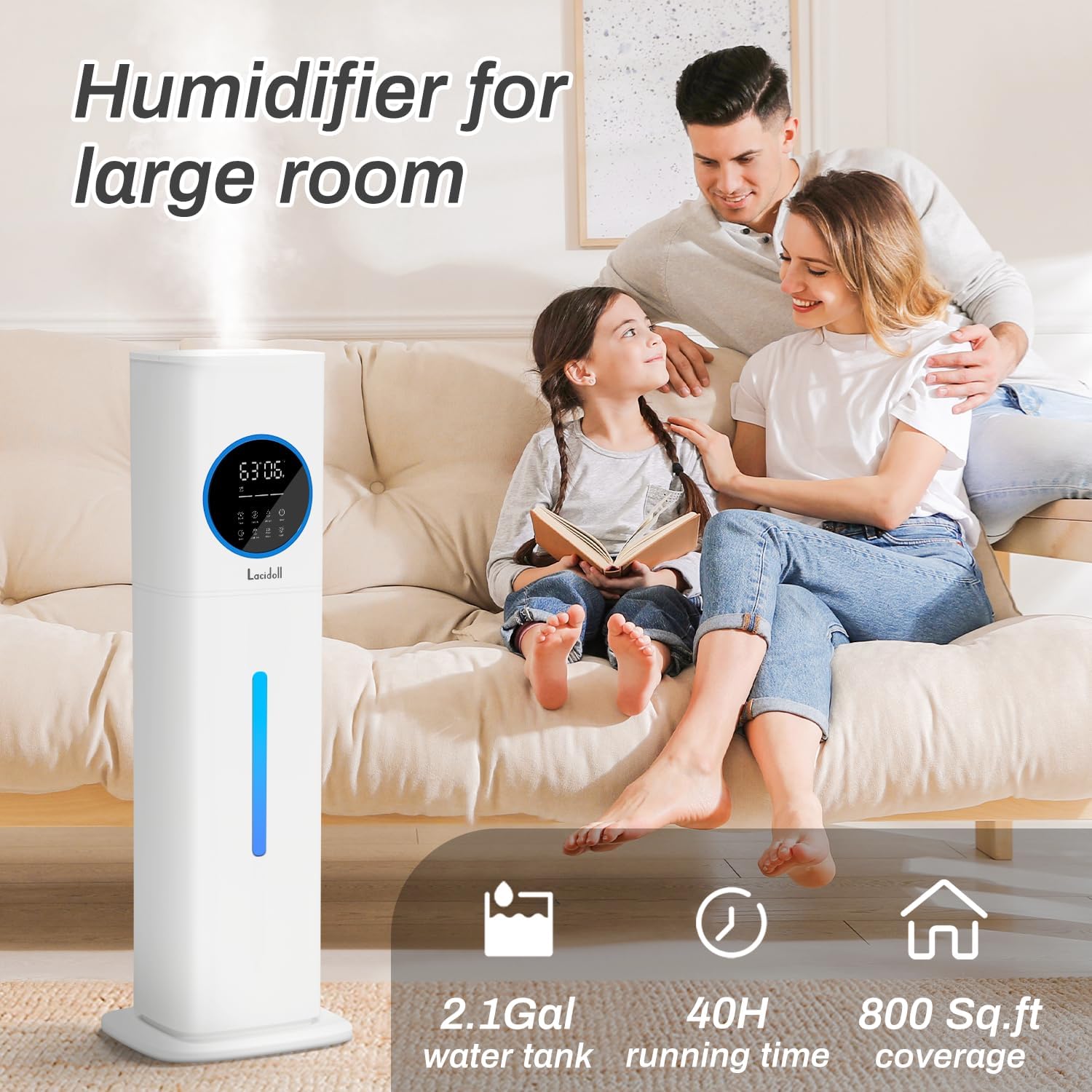 [LCD-2303A]Humidifier Large Room Bedroom with Night Light, 2.1Gal(8L) Humidifiers for Home with Essential Oil Diffuser