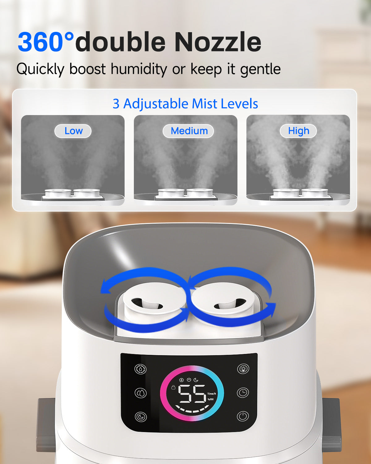 Lacidoll Humidifier for Large Room, 4.2Gal/16L Large Humidifier 1000 sq ft, Whole House Humidifier with Diffuser, Extended Tube,Easy to Clean, Top Fill, Humidifiers for Bedroom, Office, Living room