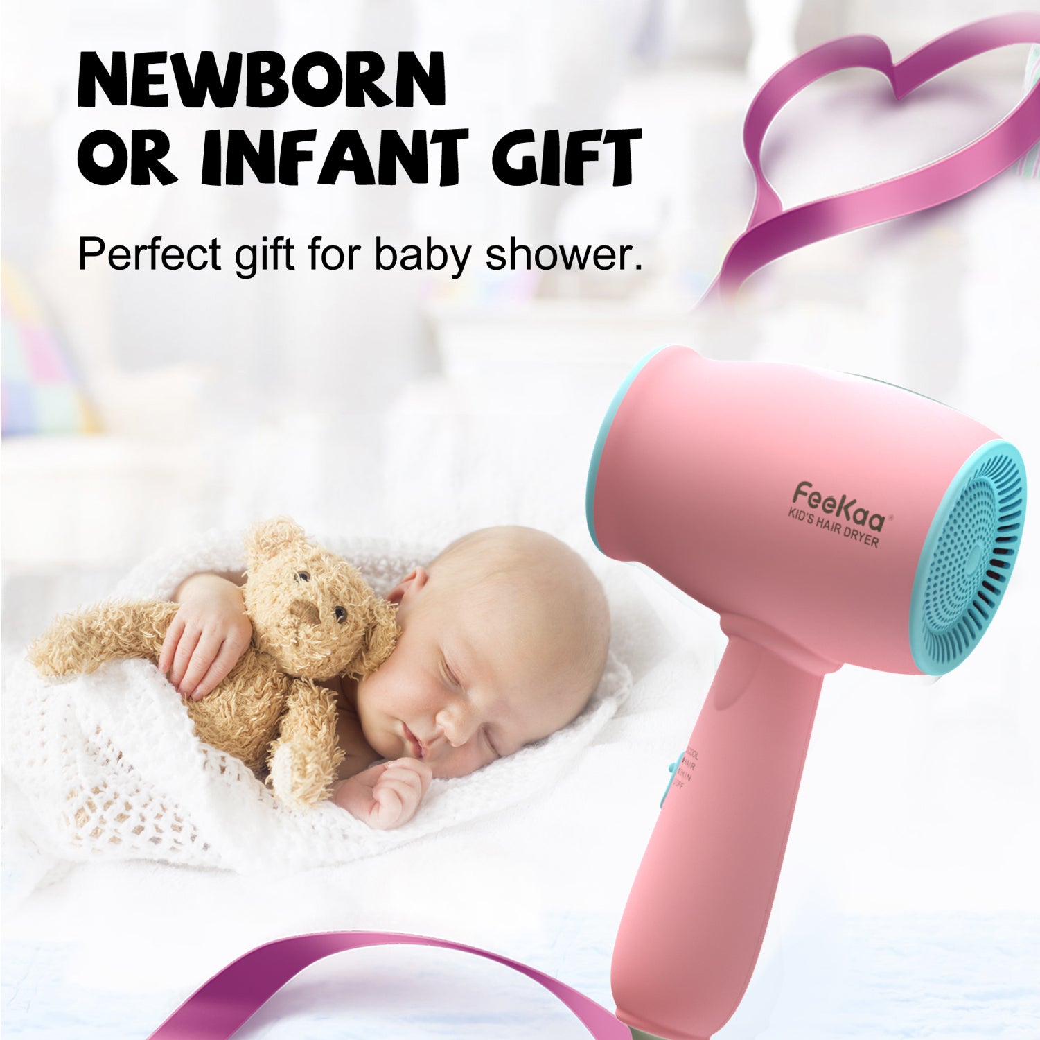 Kids Hair Dryer, Kids Blow Dryer for Girls, Low Noise Gentle Heat for Kids Skin, Gift for Children's Birthday, Christmas Gift, Yellow-Green