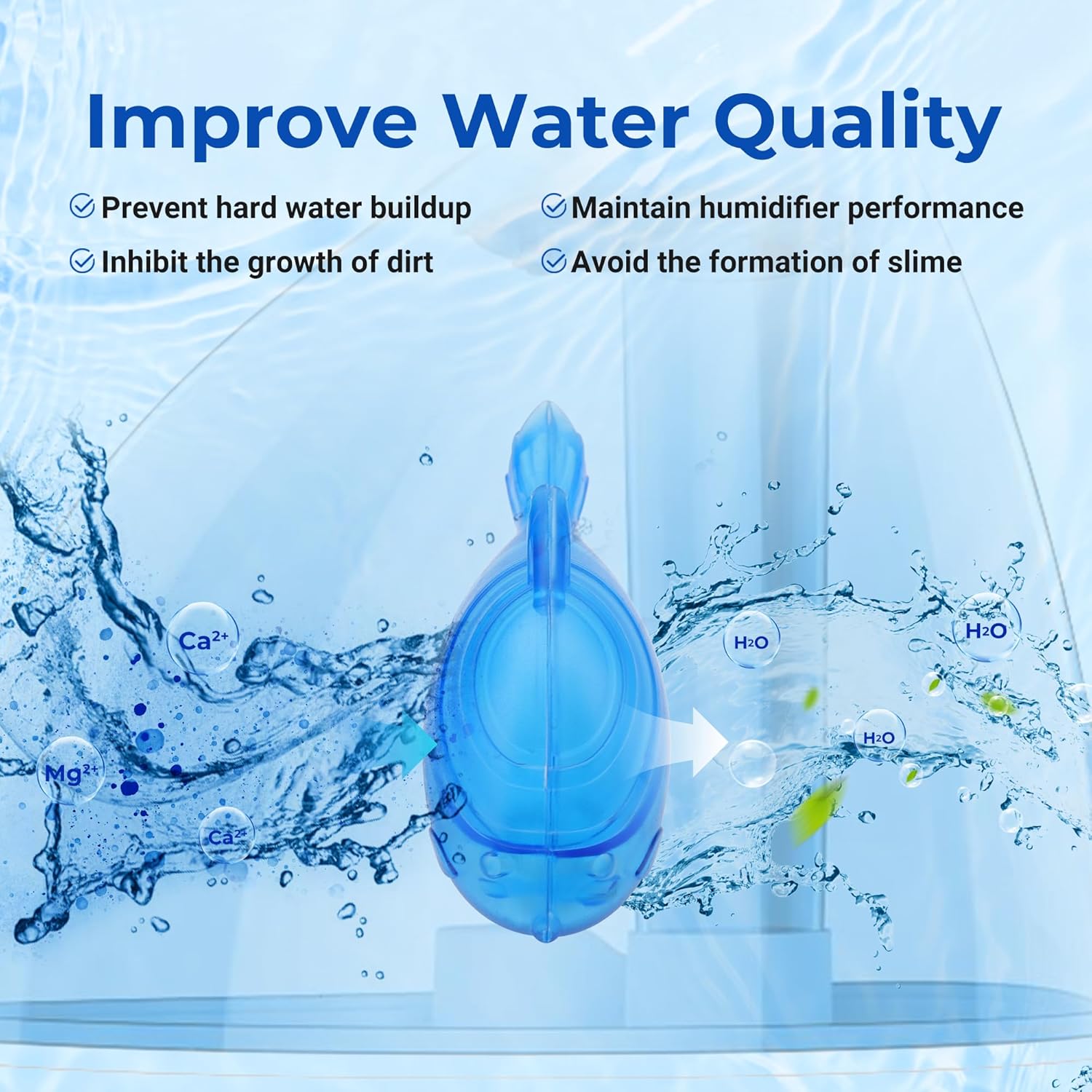 6 Pack Universal Humidifier Cleaner Fish – Compatible with All Lacidoll Ultrasonic Humidifiers, Purifies Water, Prevents Scale & Hard Water Build-Up, Blue