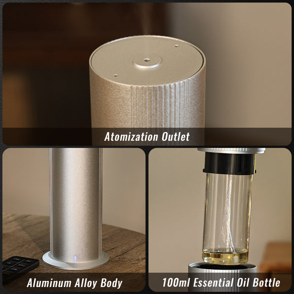 Bluetooth Waterless Diffuser, Essential Oil Diffuser for Home with Cold Air Tech 100ML, 2000 sq. ft Coverage Scent Diffuser for Large Room, Office, Spa, APP and Remote Control, Silver
