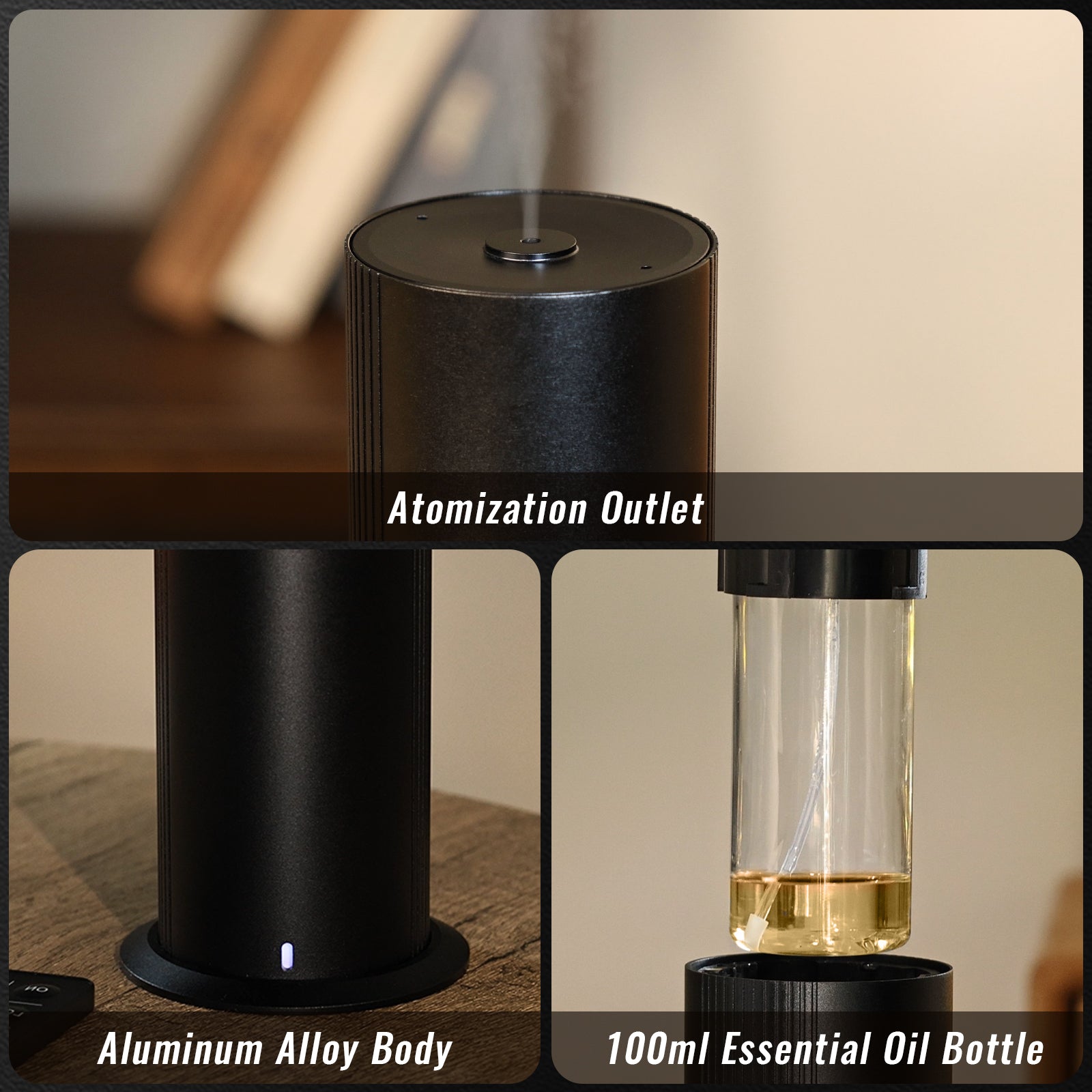 Diffuseur d'huiles essentielles sans eau Bluetooth pour la maison, avec technologie d'air froid, 100 ml, 2000 pi², diffuseur de parfum pour grande pièce, bureau, spa, application et télécommande, noir