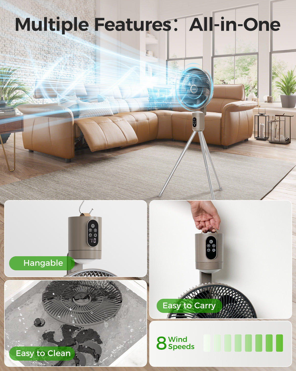 tanding Outdoor Fan for Patio Fan with Remote Light, Quiet|FS300