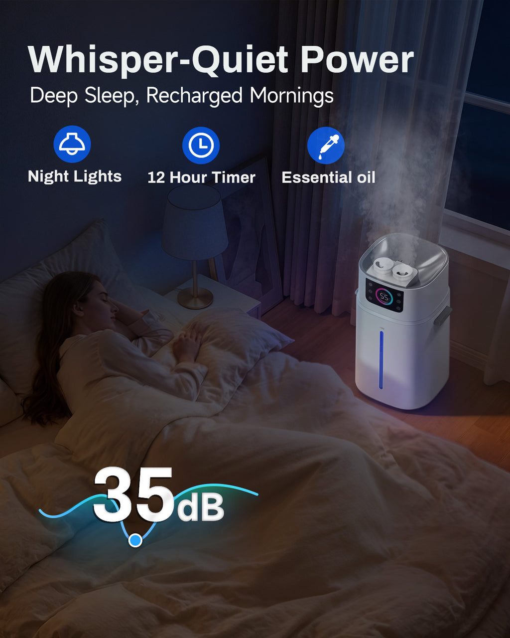 Lacidoll Humidifier for Large Room, 4.2Gal/16L Large Humidifier 1000 sq ft, Whole House Humidifier with Diffuser, Extended Tube,Easy to Clean, Top Fill, Humidifiers for Bedroom, Office, Living room