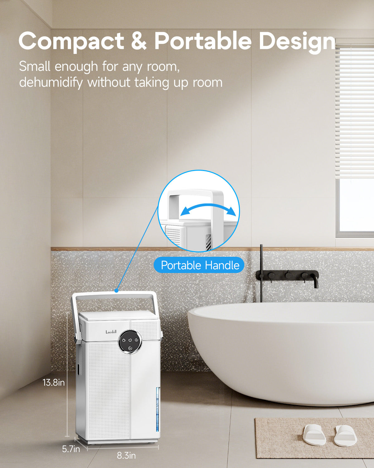 Small Dehumidifier with Drain Hose for Bathroom & Bedroom, 118oz | 07 | Lacidoll