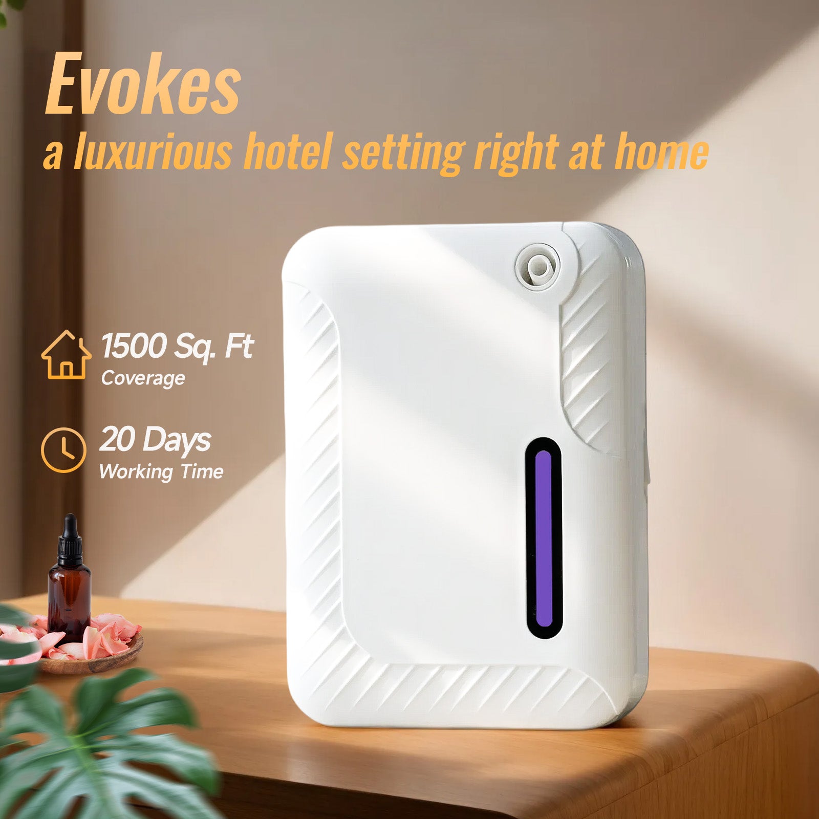 Diffuseur d'huiles essentielles sans eau Bluetooth avec technologie d'air froid, 250 ml, 1 500 pi², pour grande pièce, bureau, spa, blanc