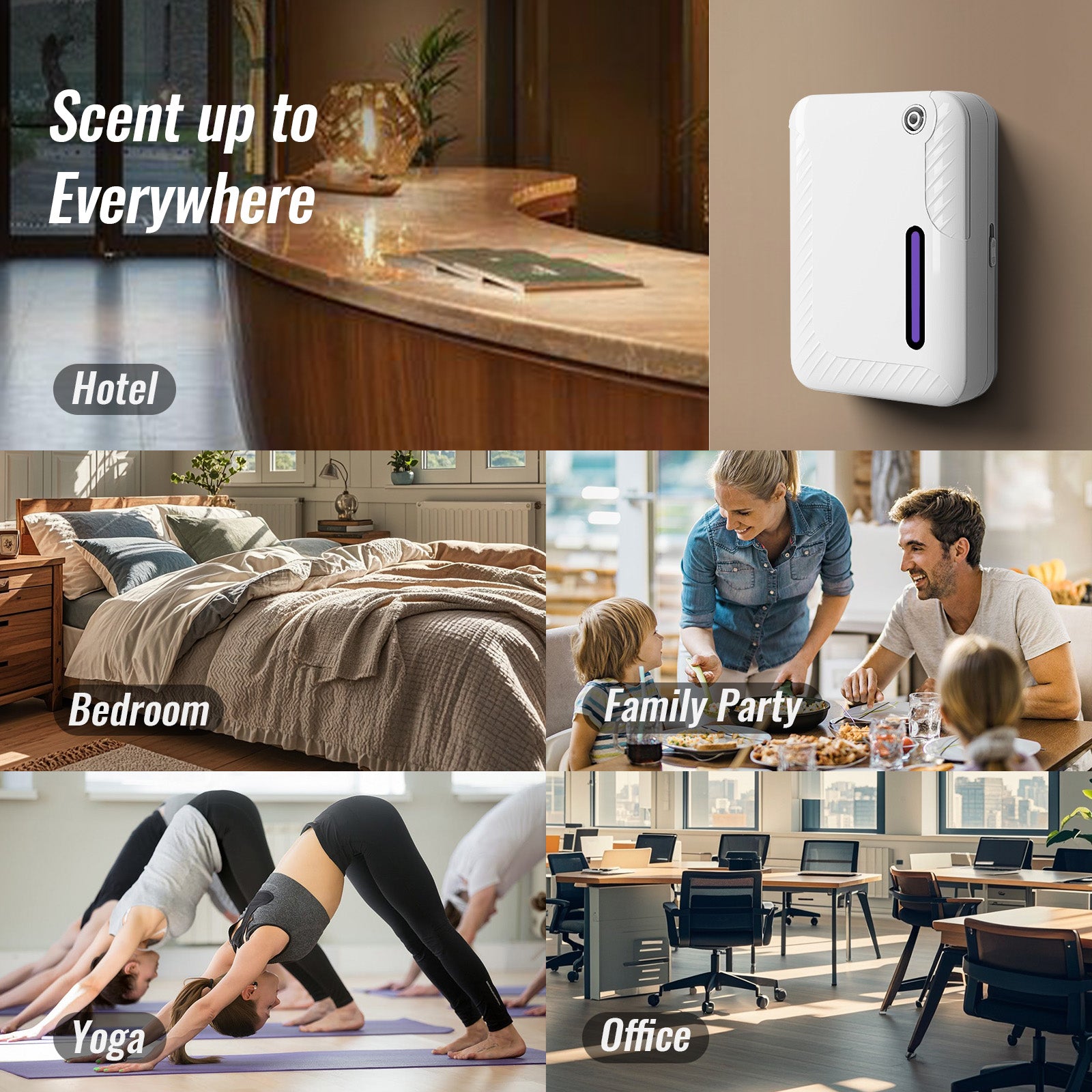 Diffuseur d'huiles essentielles sans eau Bluetooth avec technologie d'air froid, 250 ml, 1 500 pi², pour grande pièce, bureau, spa, blanc