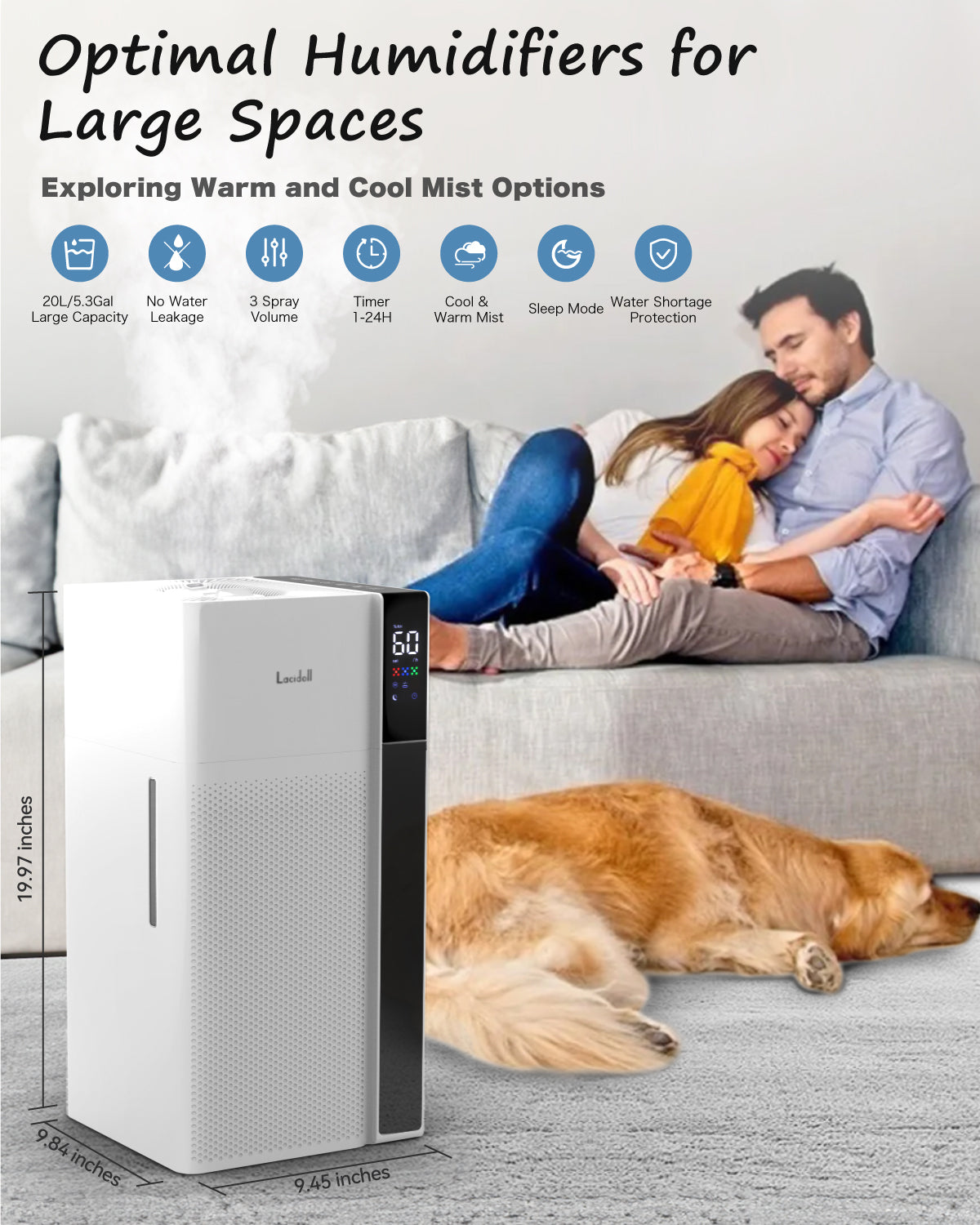 5.3 Gal Warm & Cool Mist Humidifier for Whole House | J18 | LACIDOLL