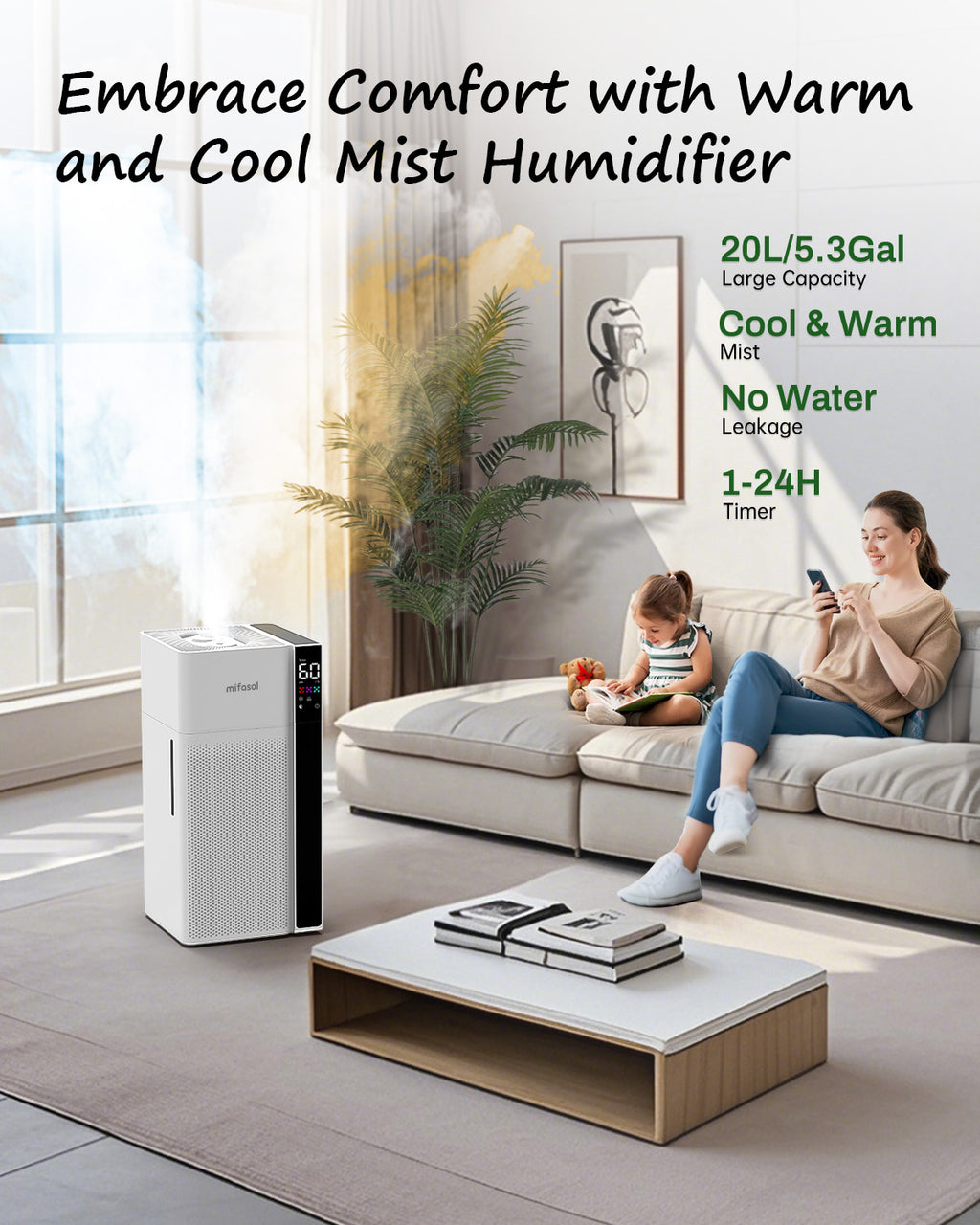 5.3 Gal Warm & Cool Mist Humidifier for Whole House | J18 | LACIDOLL