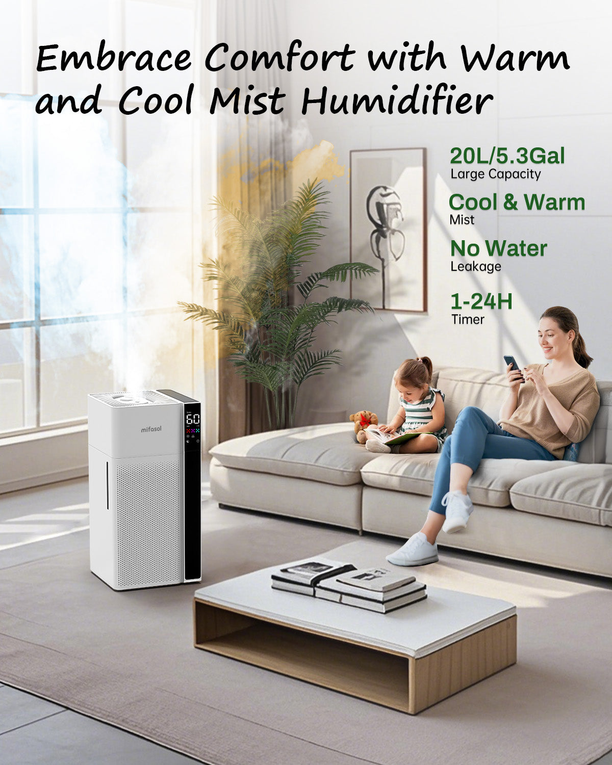 5.3 Gal Warm & Cool Mist Humidifier for Whole House | J18 | LACIDOLL