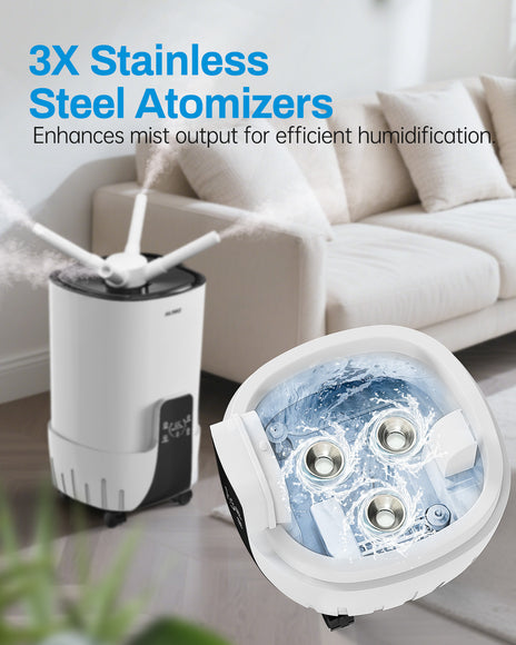 Humidifier Large Room, 4.2Gal/16L Cool Mist Humidifiers for Bedroom Home 2000 sq.ft,Top Fill, 3 Stainless Steel Atomizers,360°Nozzle Extension Tube, Commercial/Office/Plants/Whole House, White