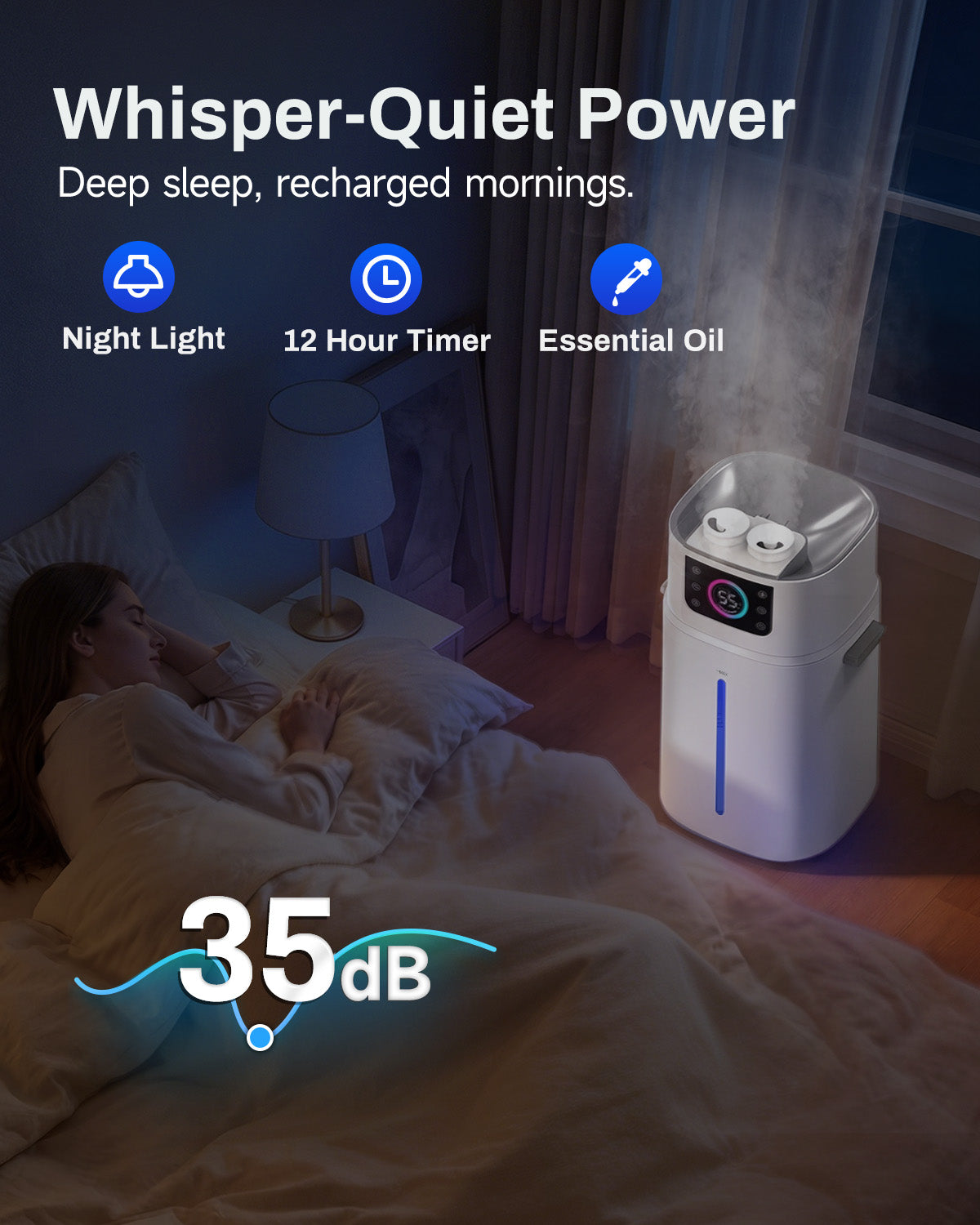 Lacidoll 4.2Gal Humidifier Large Room, Cool Mist & Easy Clean, Bedroom | JS02