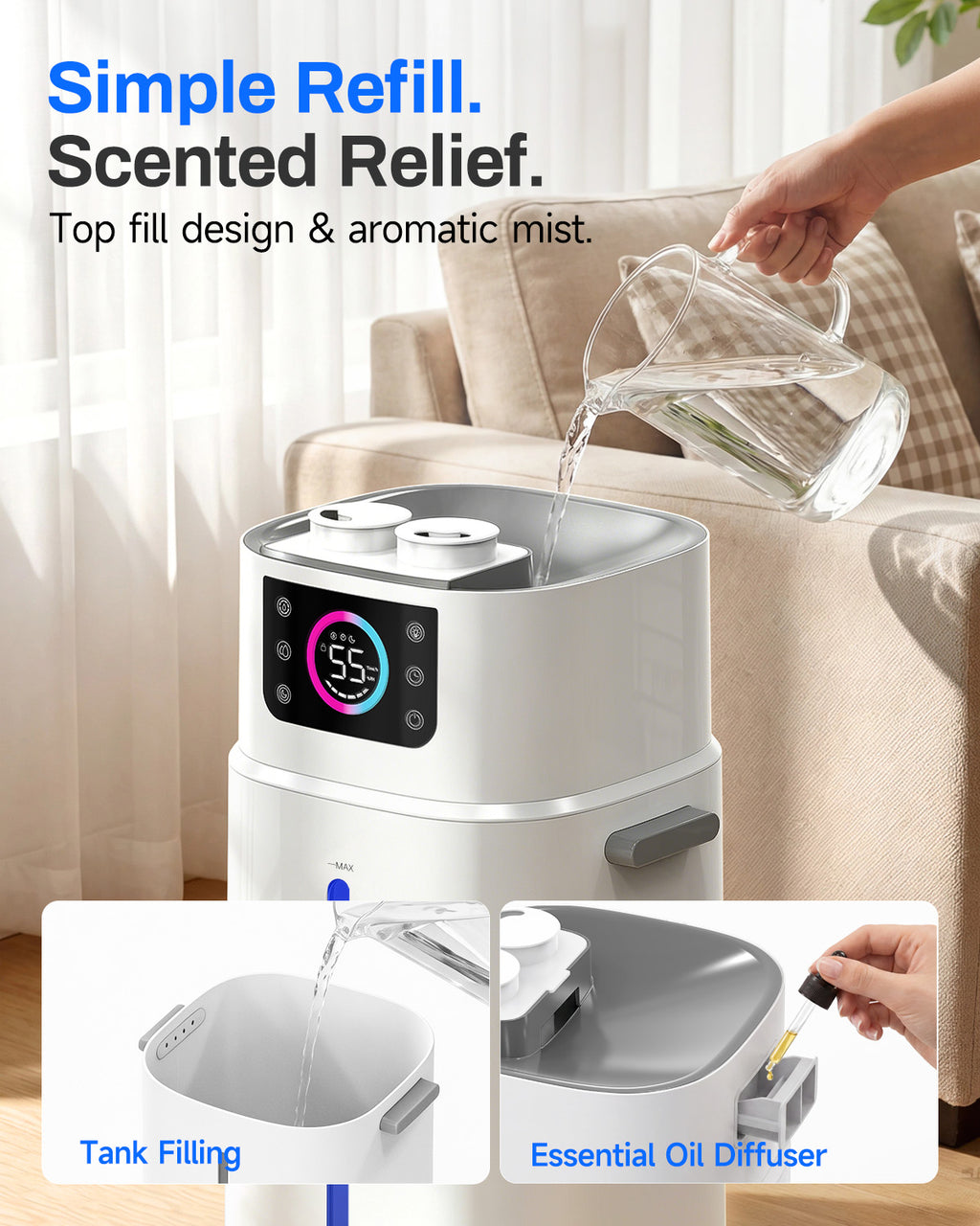 Lacidoll 4.2Gal Humidifier Large Room, Cool Mist & Easy Clean, Bedroom | JS02