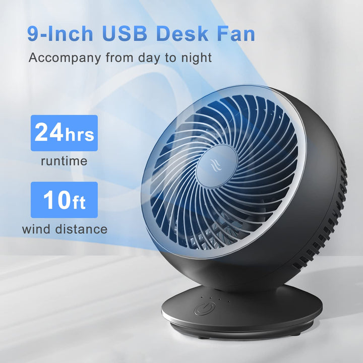 Portable USB Desk Fan, Personal Box Fan,9 inch, Whole Room Air Circulator Fan,3 Speeds Table Cooling Fan, Quiet, for Home Office Car Outdoor Travel Camping, Black