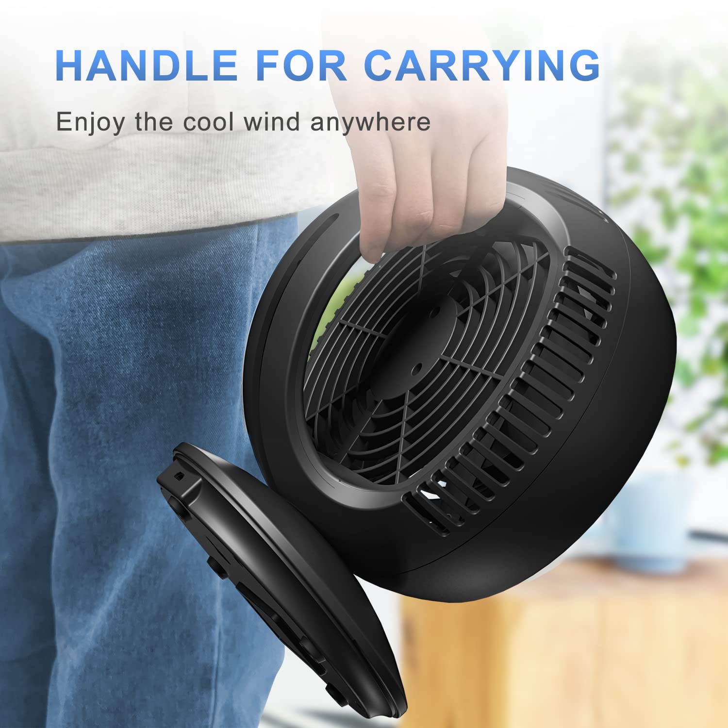 Portable USB Desk Fan, Personal Box Fan,9 inch, Whole Room Air Circulator Fan,3 Speeds Table Cooling Fan, Quiet, for Home Office Car Outdoor Travel Camping, Black