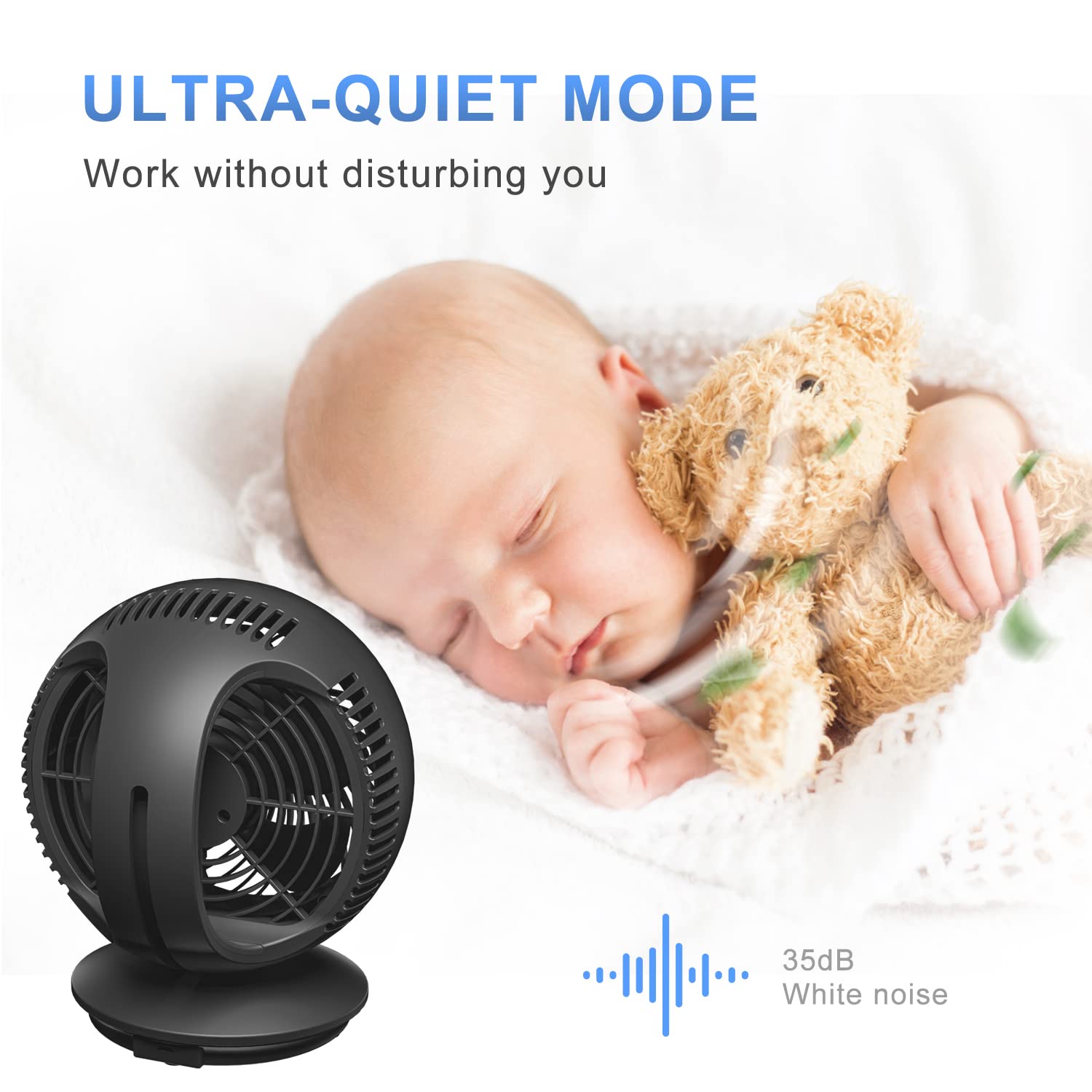 Portable USB Desk Fan, Personal Box Fan,9 inch, Whole Room Air Circulator Fan,3 Speeds Table Cooling Fan, Quiet, for Home Office Car Outdoor Travel Camping, Black