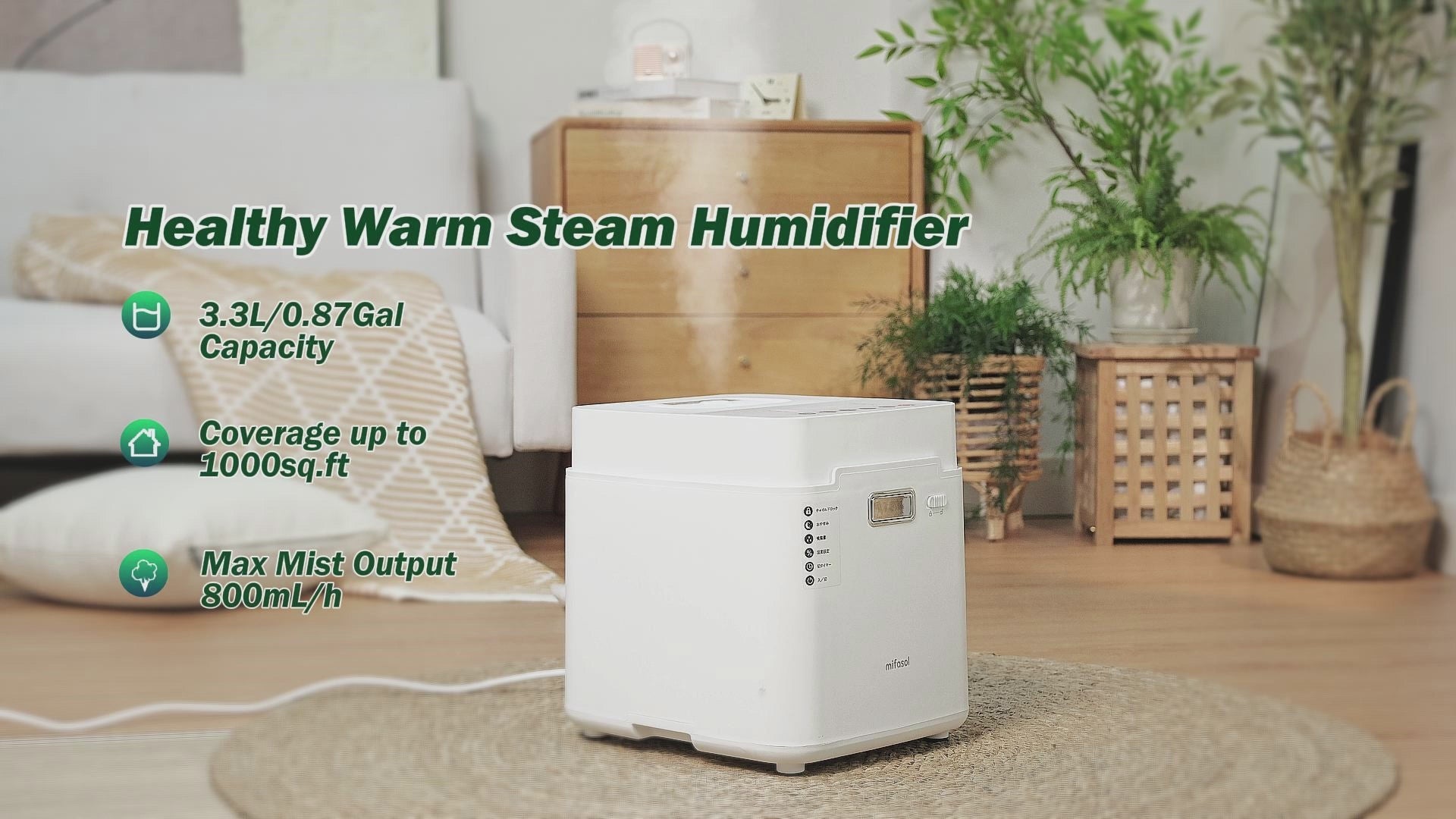 Stainless Steel Warm Mist Humidifier - 3.3L/0.87Gal Steam Humidifier for Home 1000 sq ft, Healthy Humidifiers for Bedroom Baby Nursery Living Room Office, Easy to Clean Humidifier Large Room