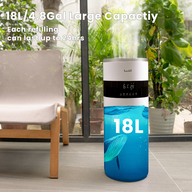 [LCD-2103] 4.8Gal/18L LACIDOLL Humidifiers for Large Room Whole House Humidifier 2000 sq.ft, Plant Humidifier Dual 360° Nozzles Cool Mist Ultrasonic Large Humidifier Top Fill Floor Humidifier for Home Grow Tent
