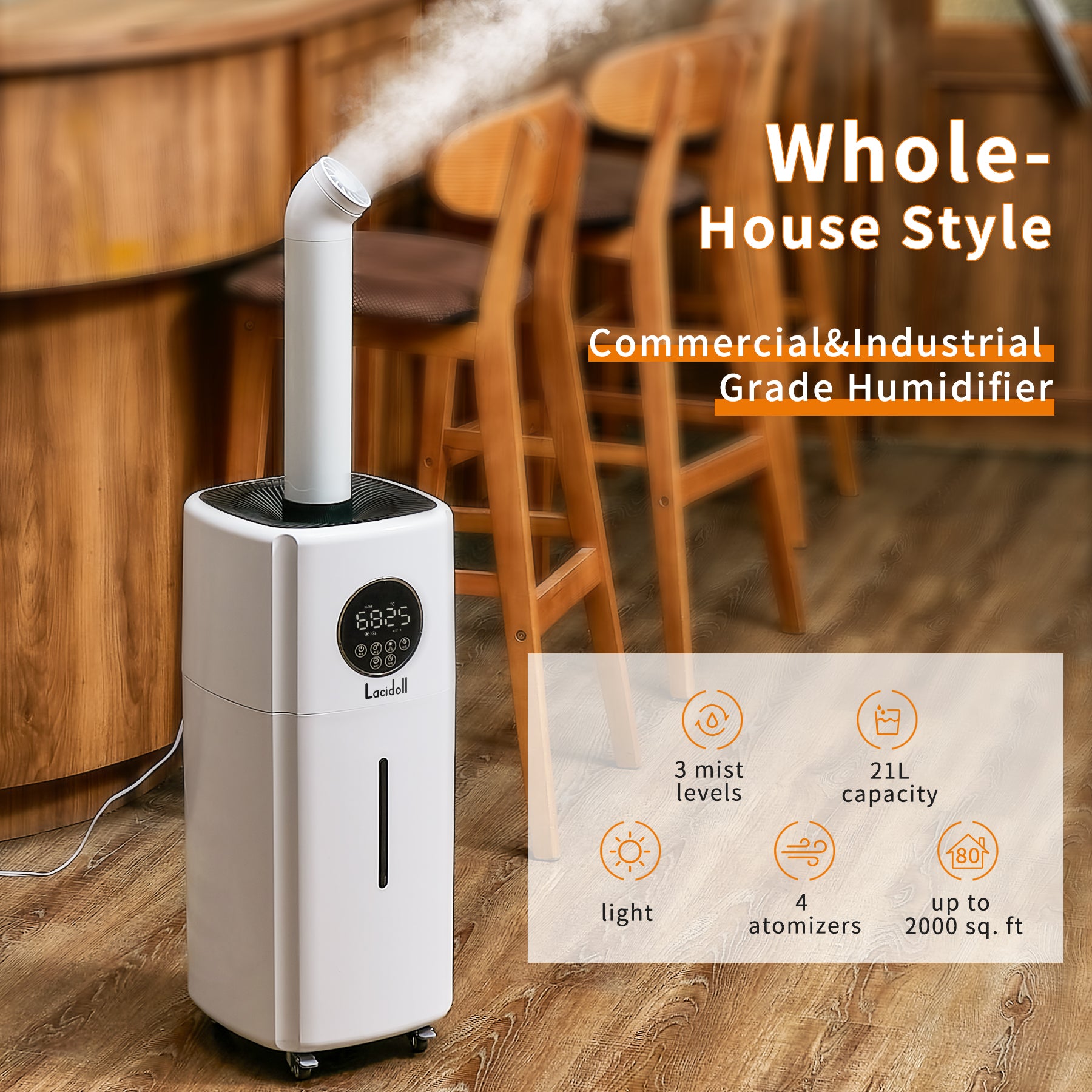 [LCD-J001]5.5Gal for 2000 sq.ft, Large Humidifiers Commercial & Industrial grade, 2000ML/H Dual 360° Nozzles  LACIDOLL(Pre-order: arrives in one week))
